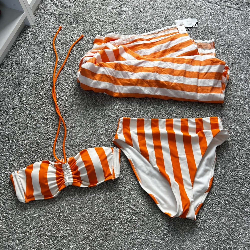 Orange & White striped 3 piece swim set